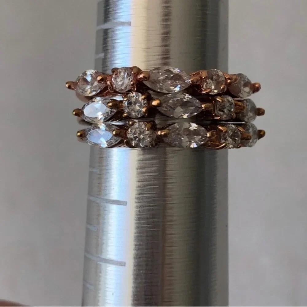Set of 3 Cocktail rings Gold Plated Color w SZ Clear Mix Shape Sones Sz.8